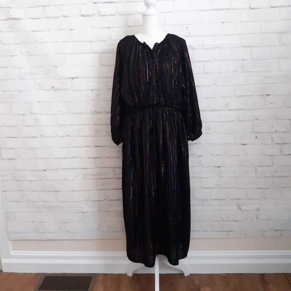 Apiece Apart Midi Dress Metallic Striped Rainbow Black 4 - Picture 2 of 9